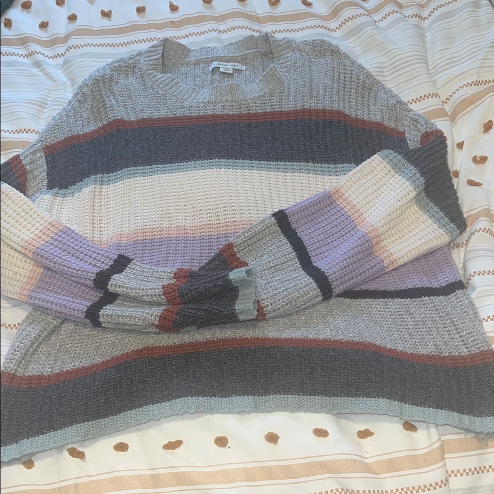 American Eagle Outfitters Gray and Purple Striped Sweater